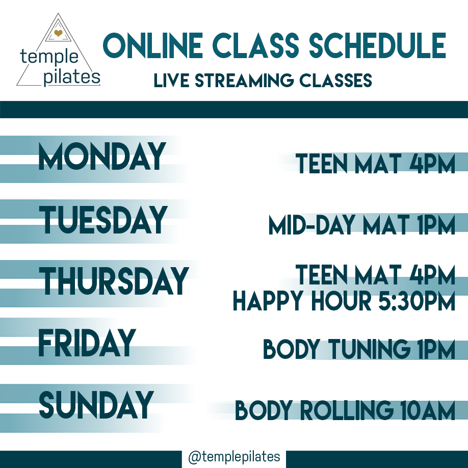 Temple Pilates Online Mat Class Schedule